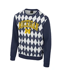 Colosseum Men's Navy Michigan Wolverines the Dealio Argyle Pullover Sweatshirt