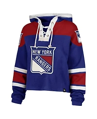 '47 Brand Women's Blue New York Rangers Cropped Superior Lacer Pullover Hoodie