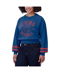 Wear by Erin Andrews Women's Royal Chicago Cubs Vintage Washed Cropped Pullover Sweatshirt