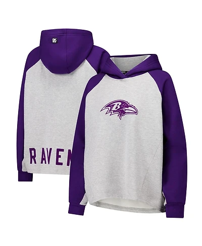 Dkny Sport Women's Gray/Purple Baltimore Ravens Joy Cropped Raglan Pullover Hoodie