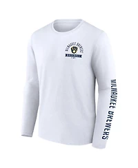 Fanatics Men's White Milwaukee Brewers Press Box Long Sleeve T-Shirt