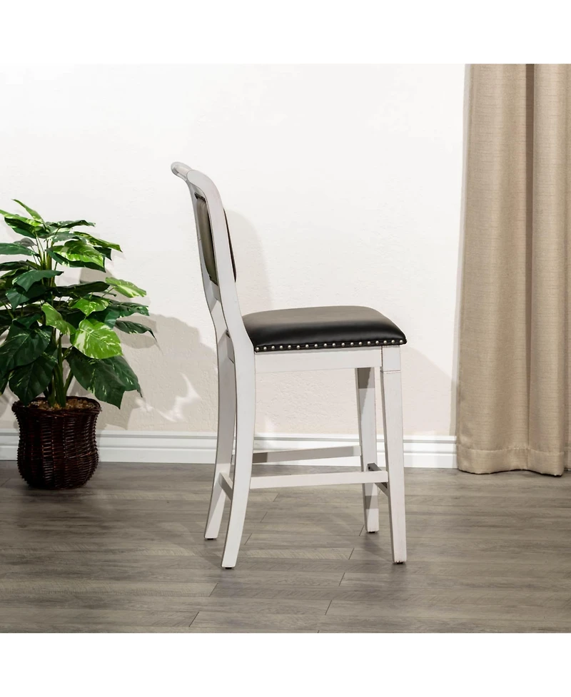 24" Counter Height Farmhouse Stool, Leather Seat, Rustic Upholstered Kitchen Stool (1PK)-The Pop Home