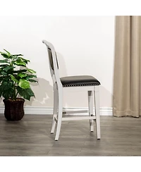 24" Counter Height Farmhouse Stool, Leather Seat, Rustic Upholstered Kitchen Stool (1PK)-The Pop Home