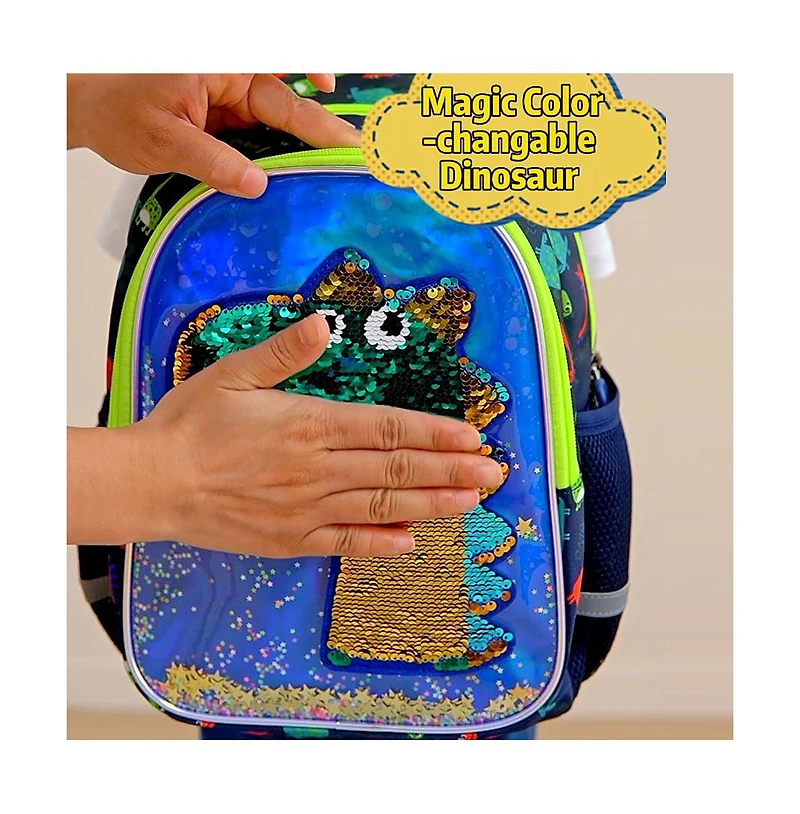 Sunveno Toddler Dinosaur Backpack Reversible Sequins