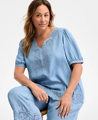 Style & Co Plus Size Scalloped Eyelet Top, Exclusively at Macy's