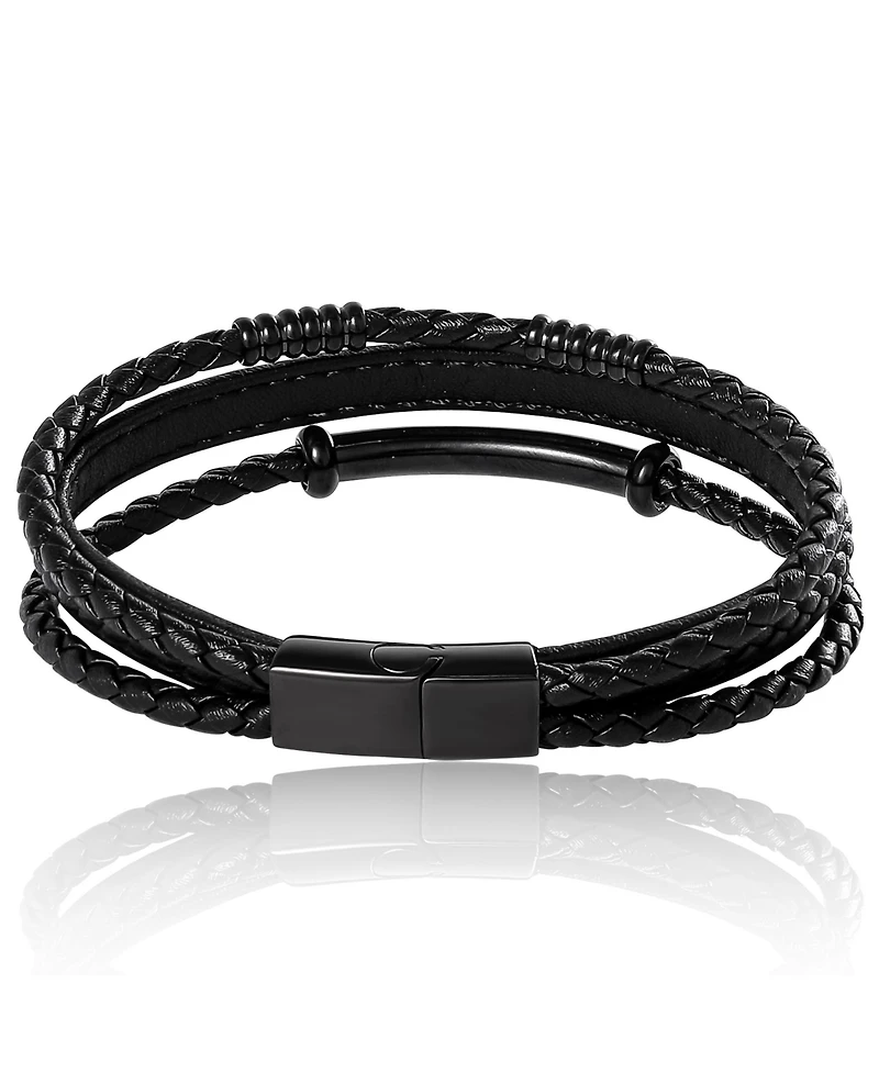 Lucky Brand Stainless Steel Triple Row Black Cord Bracelet - 8.25"