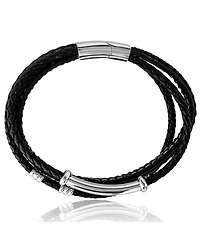 Lucky Brand Stainless Steel Triple Row Black Cord Bracelet - 8.25"