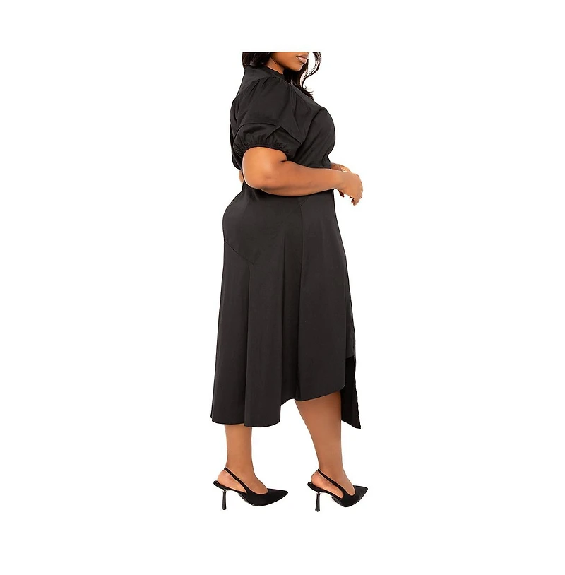 Buxom Couture Women's Plus Asymmetrical Ruffle Shirt Dress