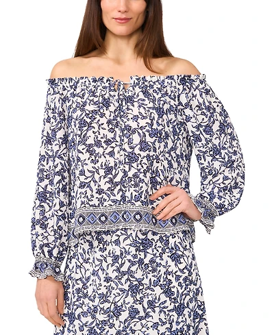Sam & Jess Women's Printed Off-The-Shoulder Long-Sleeve Top