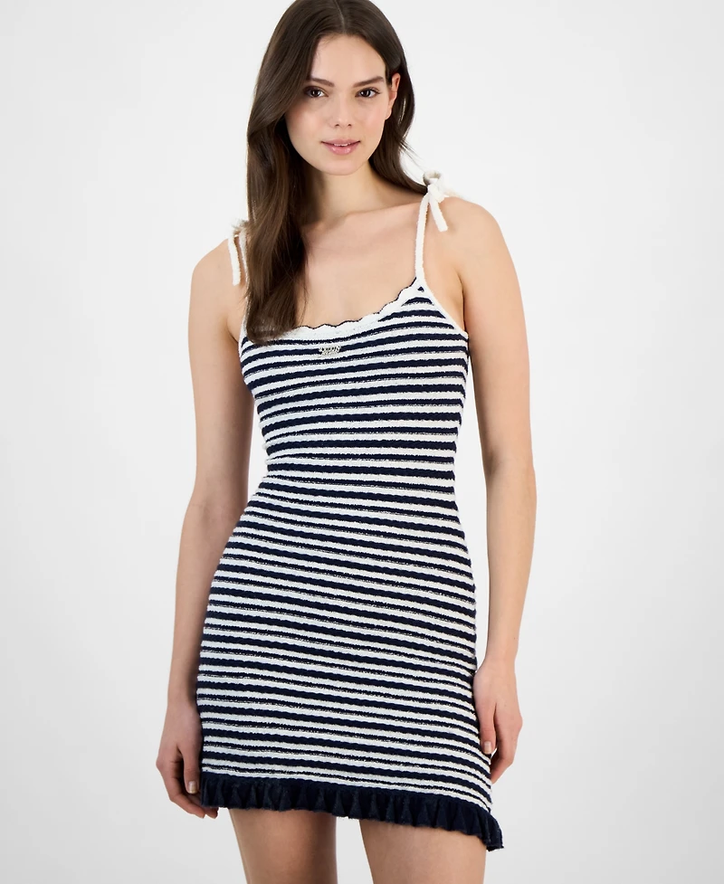 Tommy Jeans Women's Striped Ruffled-Hem Sweater Dress