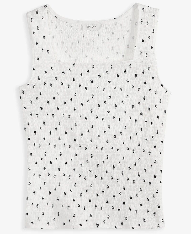 On 34th Women's Knit Floral Smocked Square-Neck Tank Top, Exclusively at Macy's