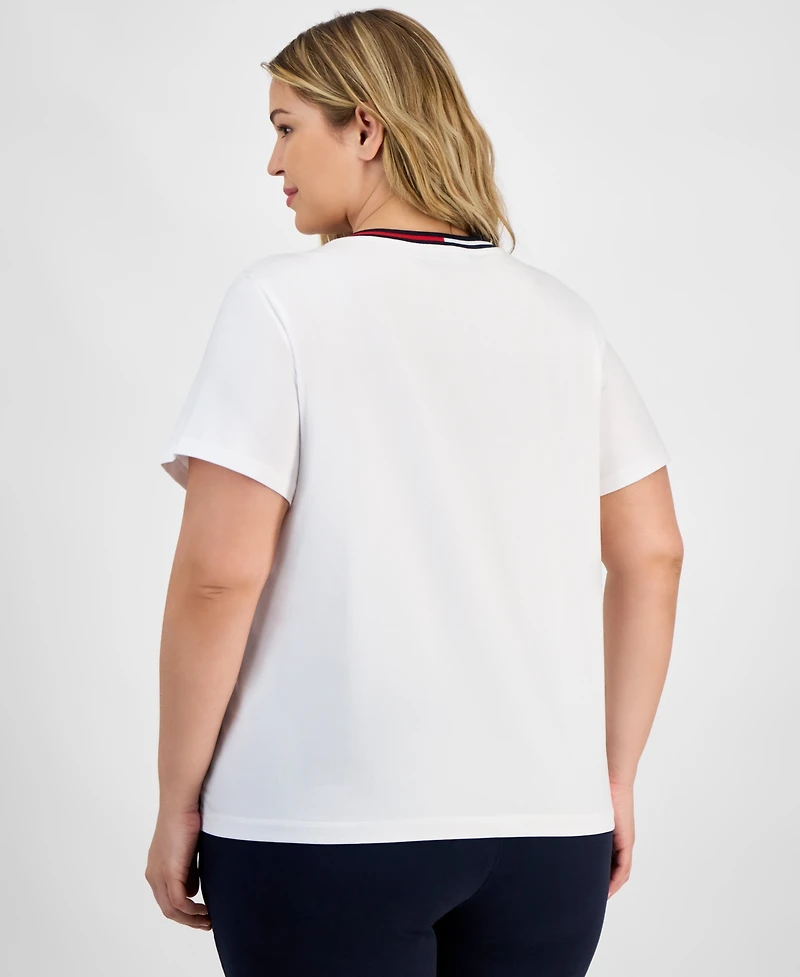 Tommy Hilfiger Plus Contrast Trim V-Neck Top
