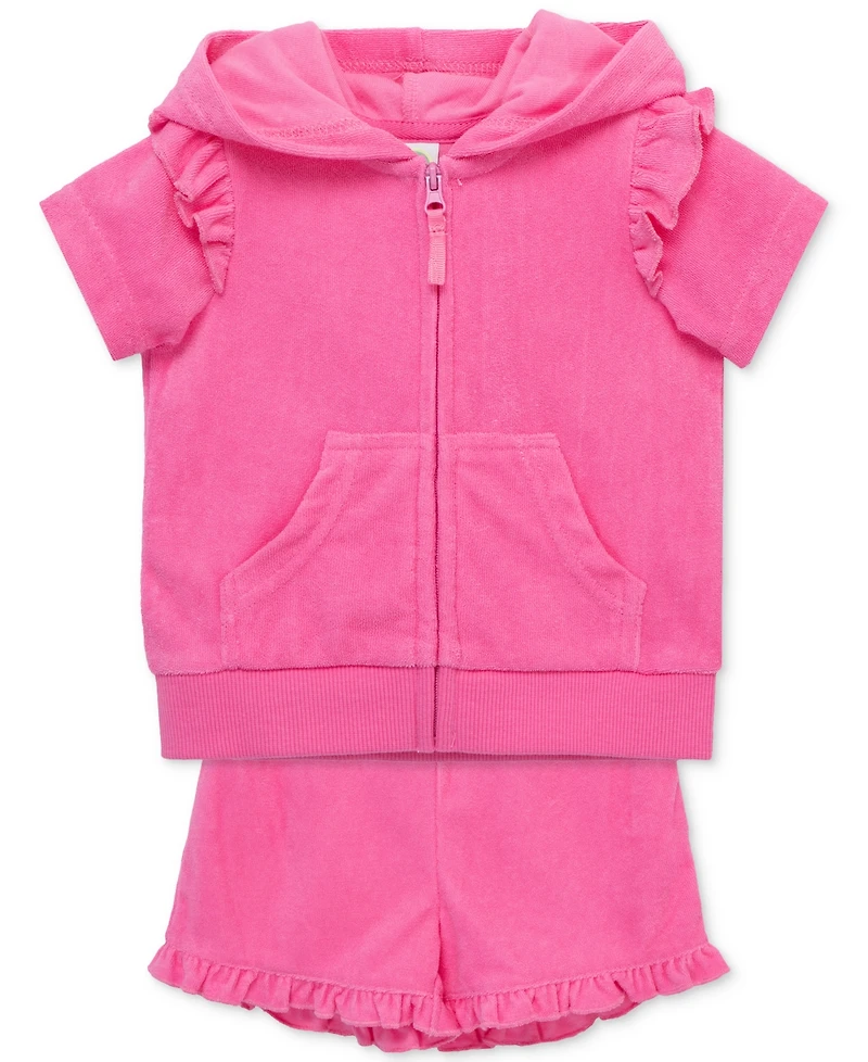 Little Me Baby Girls 2-Pc. Ruffled Hoodie & Shorts Swim Cover-Up Set