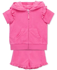 Little Me Baby Girls 2-Pc. Ruffled Hoodie & Shorts Swim Cover-Up Set