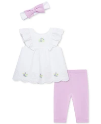Little Me Baby Girls 3-Pc. Sweet Eyelet Floral Top, Leggings & Headband Set