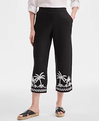 Charter Club Women's Embroidered 100% Linen Cropped Pants, Exclusively at Macy's