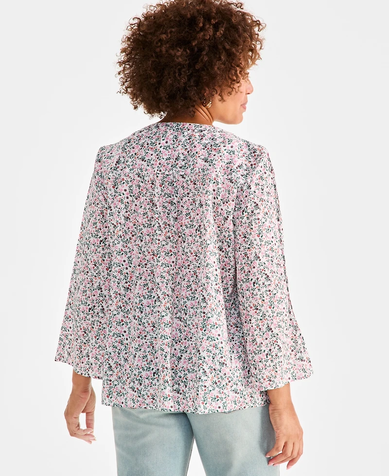Style & Co Women's Cotton Printed 3/4-Sleeve Blouse, Exclusively at Macy's