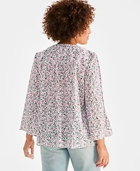 Style & Co Women's Cotton Printed 3/4-Sleeve Blouse, Exclusively at Macy's