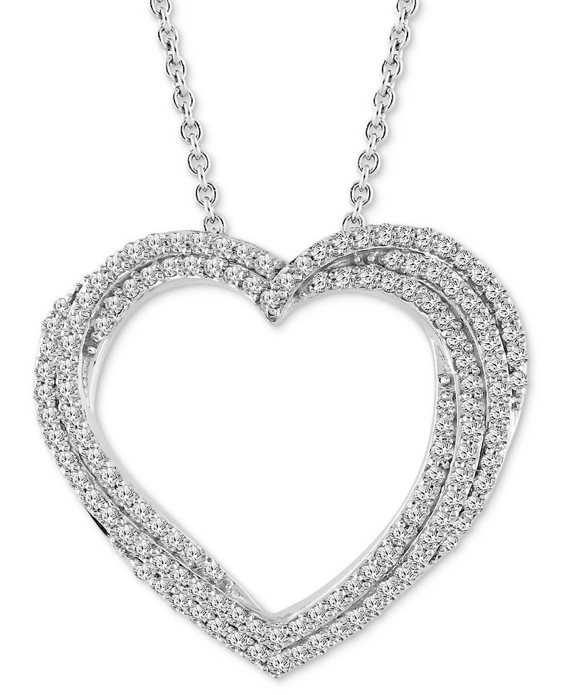 Diamond Multiple Heart Pendant Necklace (1/2 ct. t.w.) in Sterling Silver or 14k Gold-Plated Sterling Silver, 16" + 2" extender