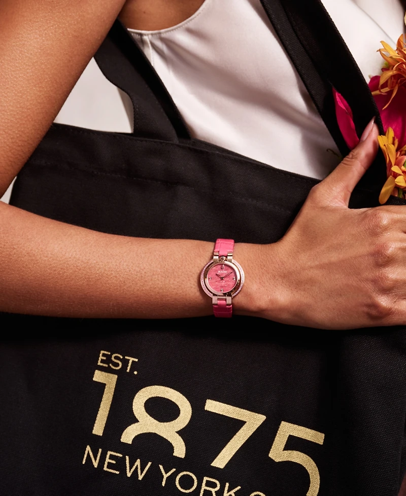 Bulova 150th Anniversary Women's Rubaiyat Pink Leather Strap Watch 31mm