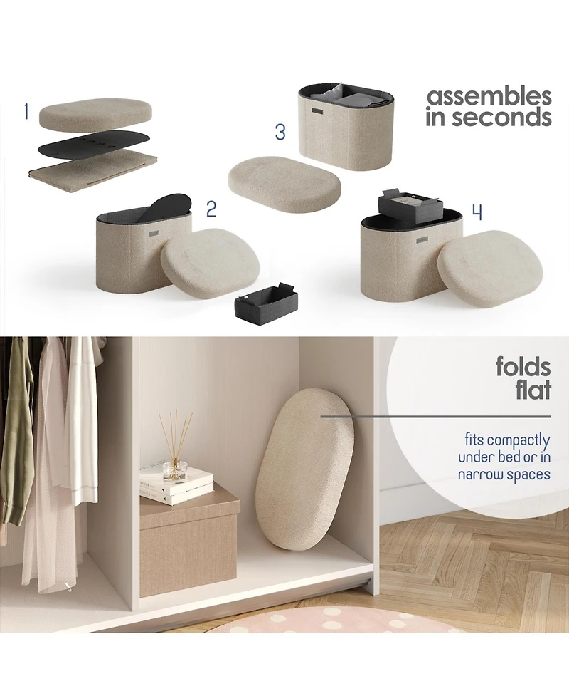 Ovel Boucle Ottoman Storage Bench-Modern Foot Stool