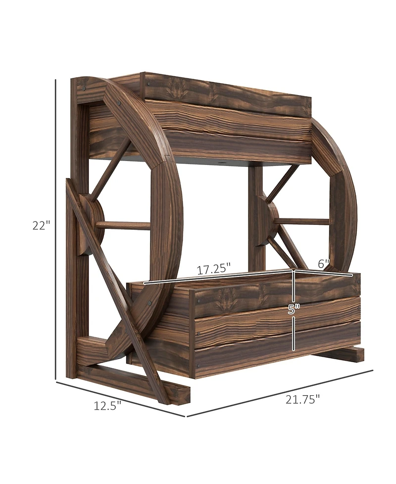 Outsunny Wooden Wagon Planter Box, Decorative 2-Tier Raised Garden Bed