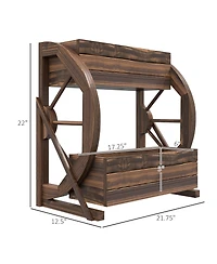 Outsunny Wooden Wagon Planter Box, Decorative 2-Tier Raised Garden Bed