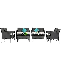 8PCS Patio Rattan Furniture Set Cushioned Sofa Coffee Table Backyard Porch Red