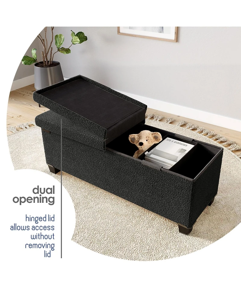 Rectangular Boucle Ottoman Storage Bench – Modern Foot Stool, Makeup Vanity Perfect for Living Room & Bedroom Decor