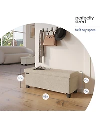 Rectangular Boucle Ottoman Storage Bench – Modern Foot Stool