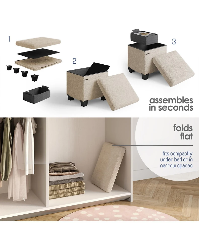 Rectangular Boucle Ottoman Storage Bench – Modern Foot Stool