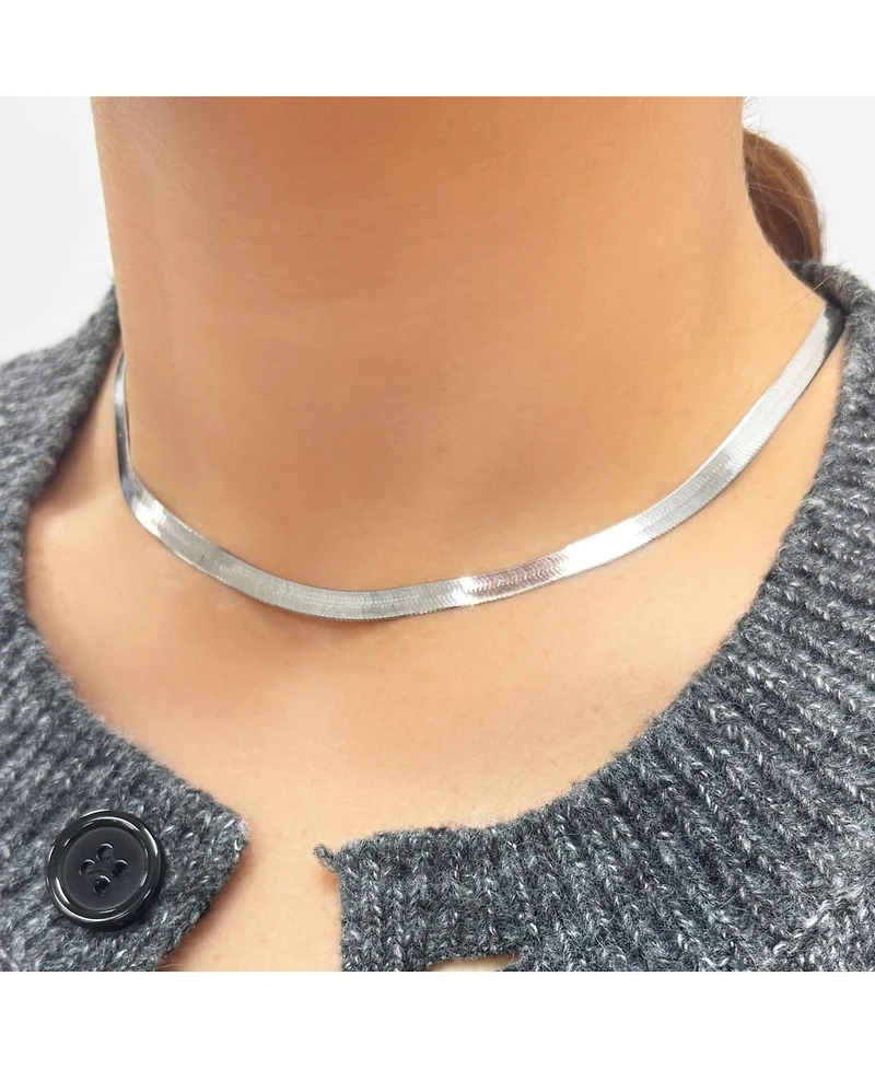 The Lovery Large Herringbone Necklace 14K White Gold - 5 millimeters - 18 inches