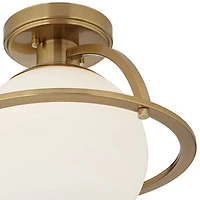Oblys 12" Modern Semi Flush-Mount Mini Ceiling Light Fixture Kitchen Foyer Hallway Round Globe Warm Brass Finish White Glass Metal Bedroom Bathro