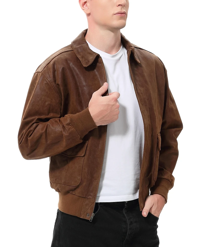 Landing Leathers Men A-2 Distressed Leather Flight Bomber Jacket