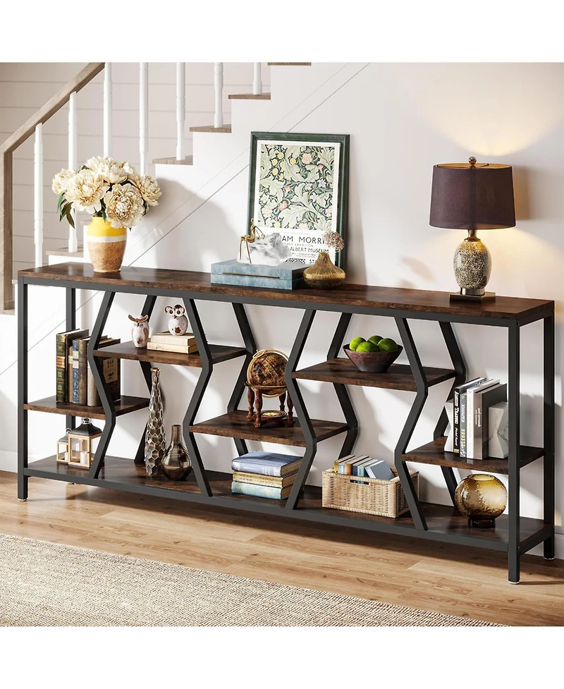 Tribesigns 70.9 Inches Sofa Console Table with 4 Tier Wood Storage Shelves, Industrial Extra Long Narrow Entryway Accent Tables for Hallway, Living Ro
