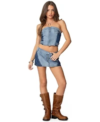 Edikted Womens Reni Contrast Zip Denim Mini Skirt