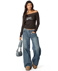 Edikted Womens Tj Off Shoulder Knit Bow Top