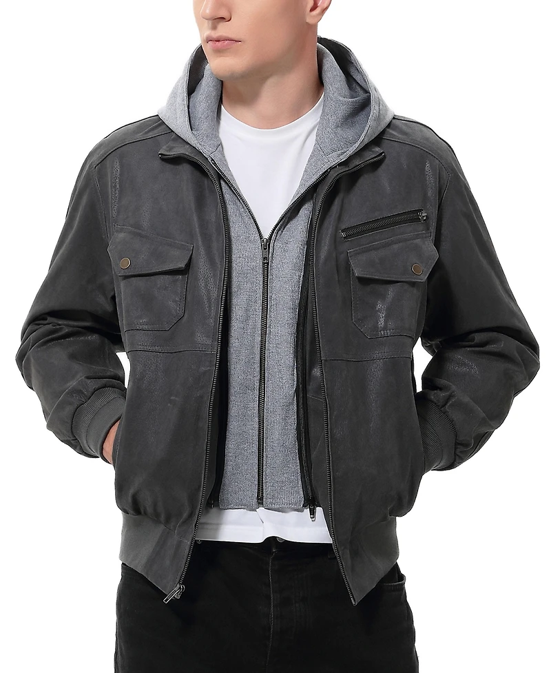 Bgsd Men Civic Distressed Leather Bomber Jacket
