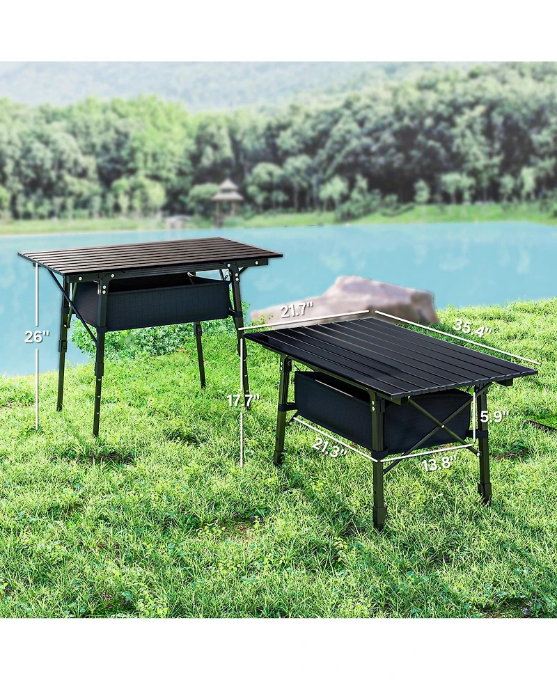 Outsunny 3ft Camping Table, Adjustable Height Small Folding