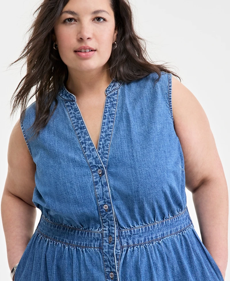 On 34th Trendy Plus Size Denim Tiered Midi Dress, Created for Macy's