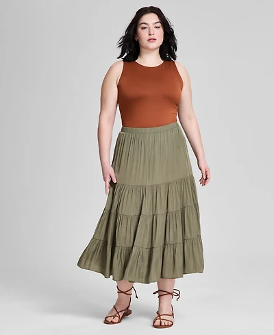 And Now This Plus Pull-On Tiered Midi Skirt