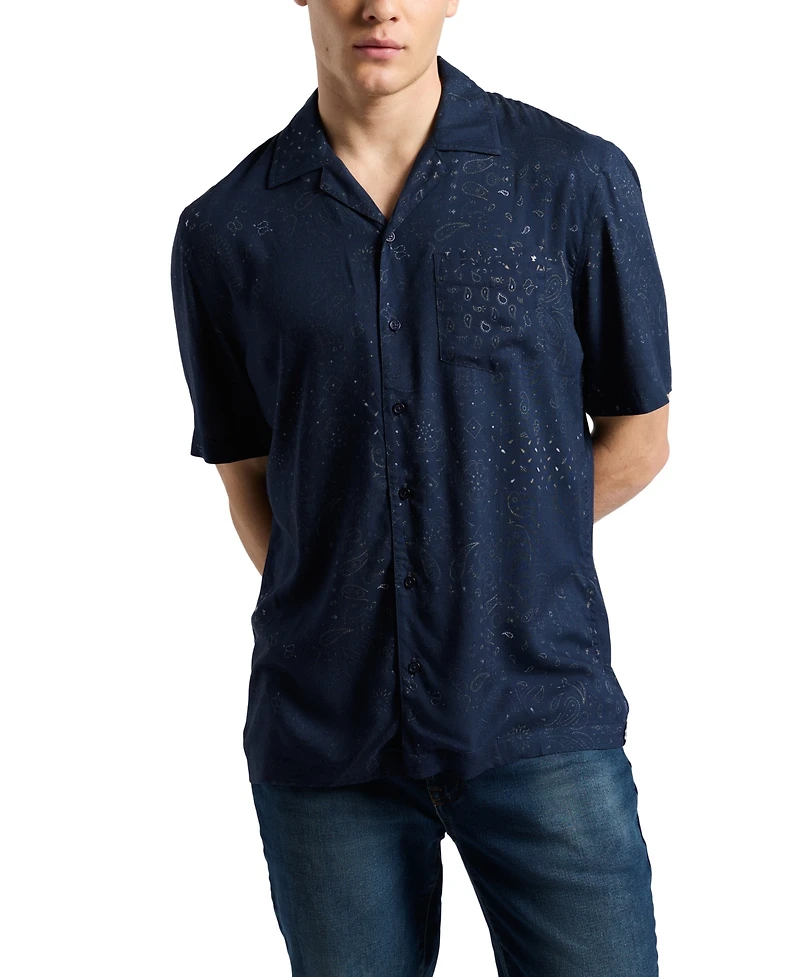 Men's Lightweight Short Sleeve Button Up Bandana Print Camp Shirt