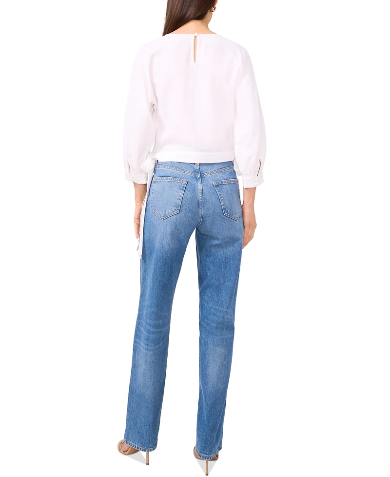 1.state Women's Crewneck Side-Tie Cropped Blouse