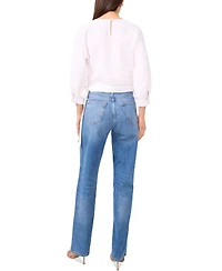 1.state Women's Crewneck Side-Tie Cropped Blouse