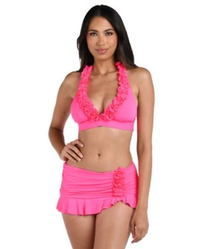 La Blanca Womens Island Goddess Ruffled Halter Top Hipster Bottom