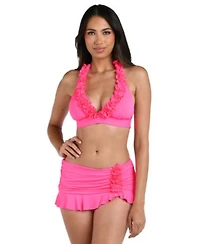 La Blanca Womens Island Goddess Ruffled Halter Top Hipster Bottom