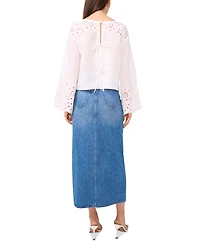 1.State Women's Cotton Eyelet Bell-Sleeve Blouse