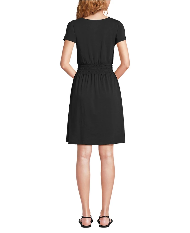 Lands' End Women's Cotton Modal Smocked Waist Dress