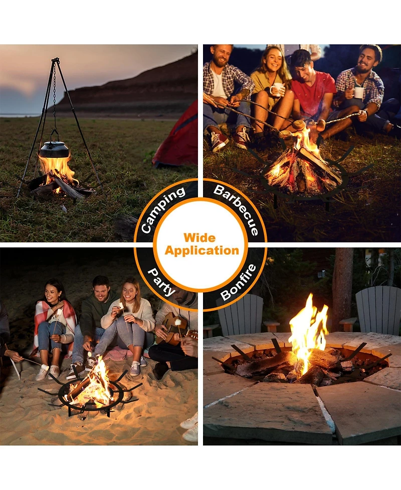 Aoodor 31 in Fire Grate, Round Adjustable Size Smoke-Free Fire Pit Grate, Heavy Duty Burning Log Grate for Outdoor Campfire, Hearth Wood Stove and Out