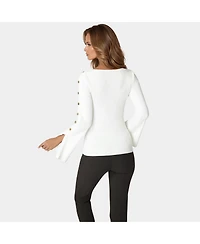 Bebe Women's Off Shoulder Bateau Snapped Slit Sweater